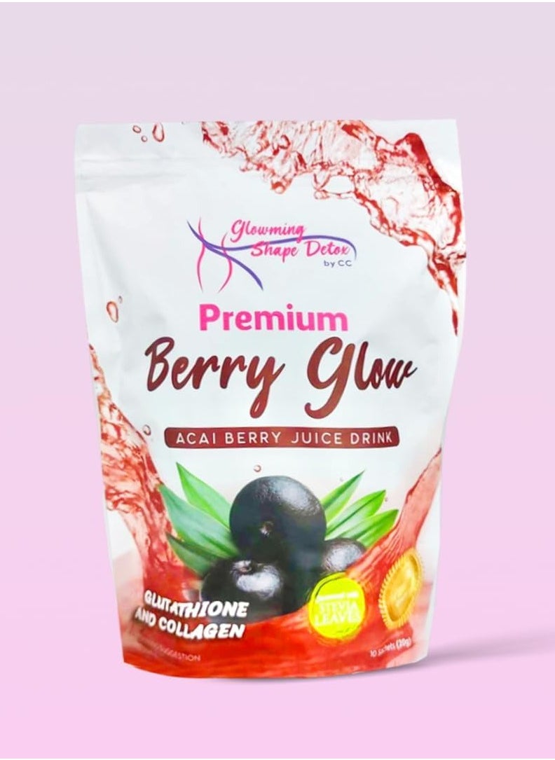 Glowming Shape Detox Premium Berry Glow Acai Berry Juice Drink with Glutathione & Collagen 10 Sachets x 20g