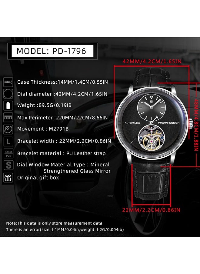 Automatic Mens Watches with Balance Wheel Mechanical Wrist Watch for Men Waterproof PU Leather Watchband Luxury Self-Winding Stainless Steel Watch