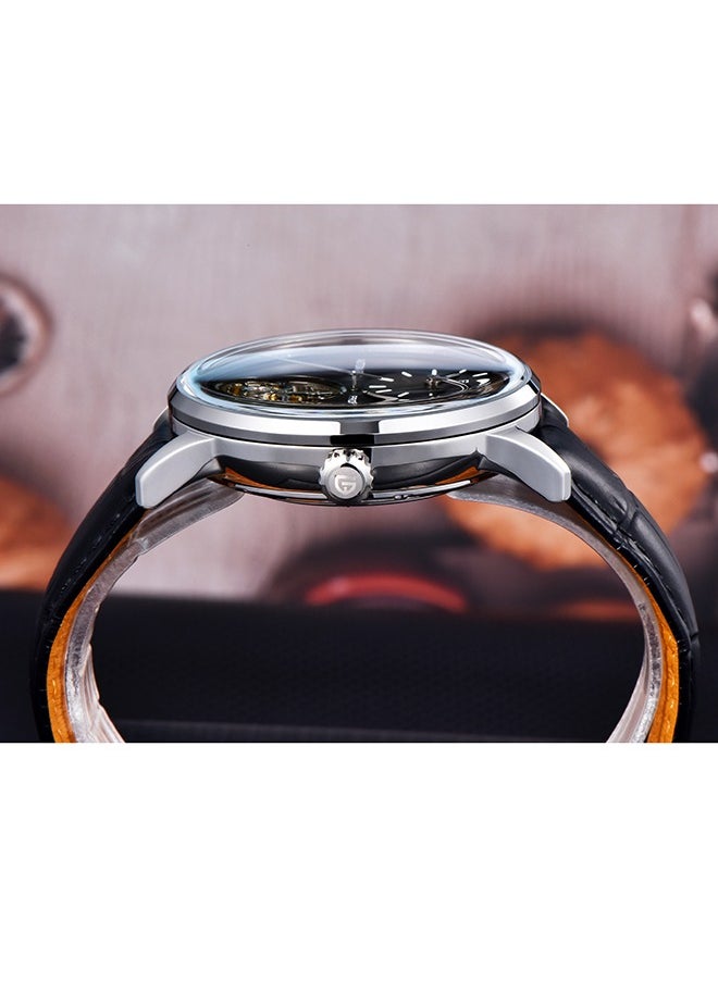 Automatic Mens Watches with Balance Wheel Mechanical Wrist Watch for Men Waterproof PU Leather Watchband Luxury Self-Winding Stainless Steel Watch