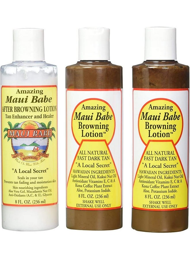 Maui Babe Tanning Pack (2 Browning Lotions 8 oz, 1 After Browning Lotion 8 oz), (Pack of 3)