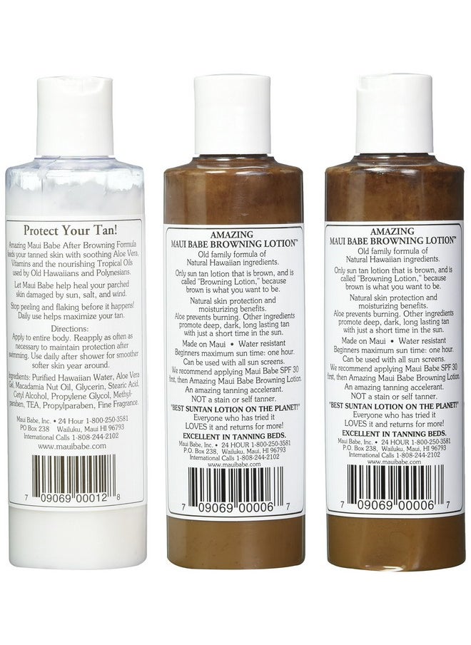 Maui Babe Tanning Pack (2 Browning Lotions 8 oz, 1 After Browning Lotion 8 oz), (Pack of 3)
