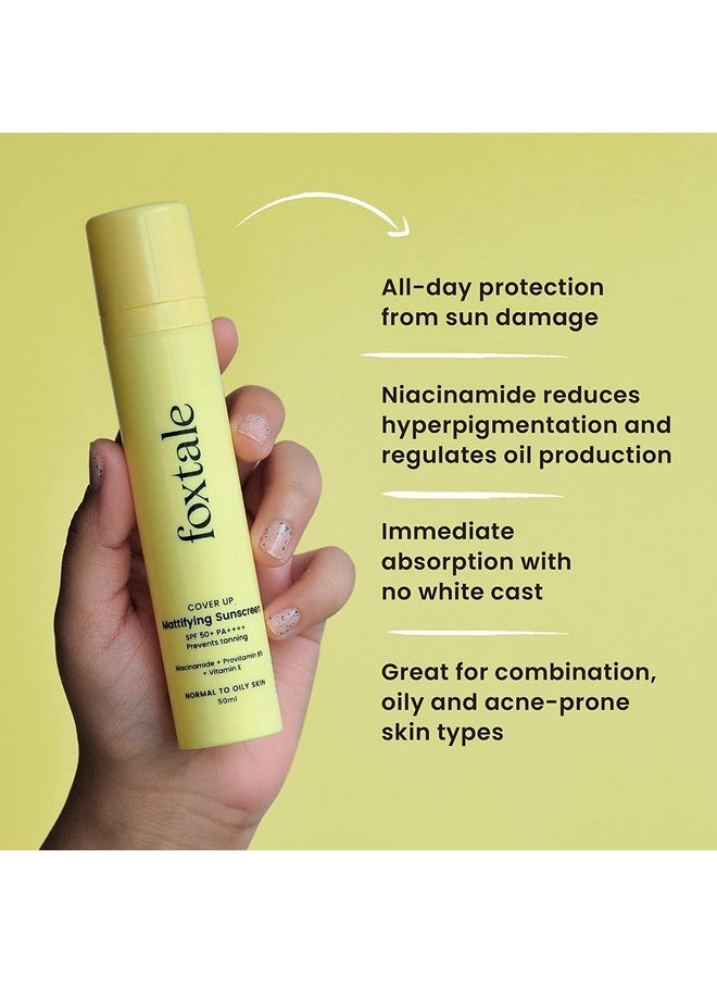 FoxTale (Pack Of 2) Niacinamide Matte Sunscreen Spf 70+ Pa++++|No White Cast|Non Greasy|Prevents Tanning|Uva/Uvb Protection|Lightweight|Non Comedogenic|Men&Women|For Normal To Oily Skin - 50 Ml