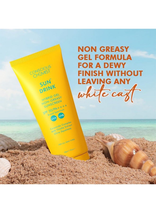 Conscious Chemist® Sunscreen SPF 50 PA++++ | 100g | Sunscreen for Oily Skin, Gel Sunscreen, Sunscreen with Ceramides, Milk Thistle Extract & Olive Squalane, Lightweight, All Skin Types - Sun Drink
