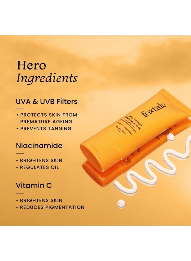 FoxTale - (Pack Of 2) Essentials Daily Glow Sunscreen Spf 50 Sunscreen Vitamin C & Niacinamide, Uva & Uvb Filters-Clinically Proven Brightening Ingredients, No White Cast, Non-Greasy Formula, 50 Ml