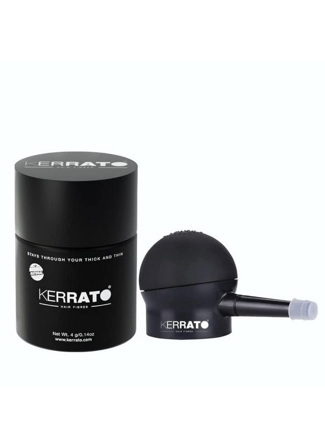 Kerrato Hair Fibres 4g (Natural Black) with Pump Applicator Combo Pack | Natural Keratin Hair Thickening Fibres for Men & Women | Conceal Thinning Hair Instantly | Hair Fiber Pump Applicator