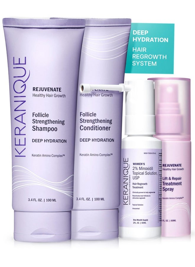 Hair Growth Treatment For Women - Minoxidil Regrowth System With Hydrating Shampoo, Conditioner, Volumizing Spray, And Hair Loss Treatment