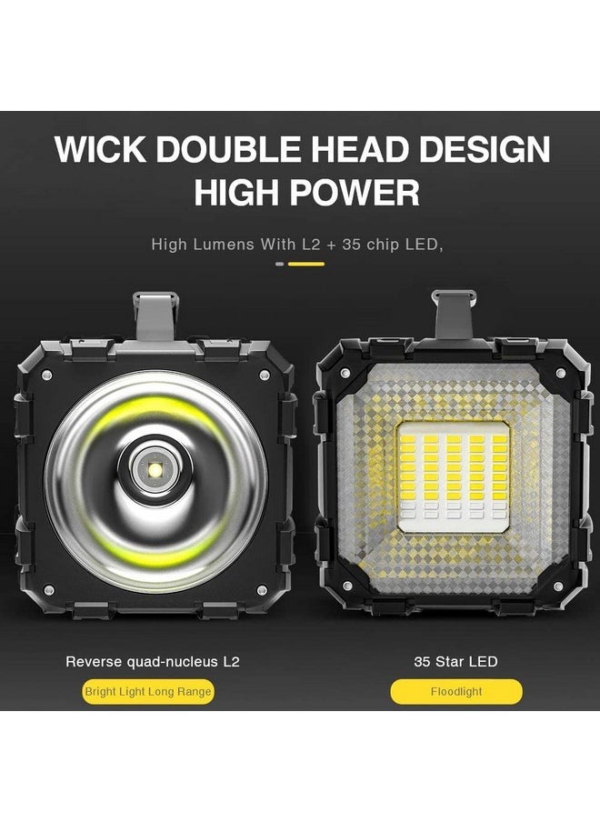 2 In 1 Torch Light High Power Long Distance Rechargeable Torch Lights Wth Emergency Lights,Water Resistant Camping Light (L2 Led + 45 Smd)(Black-Small)