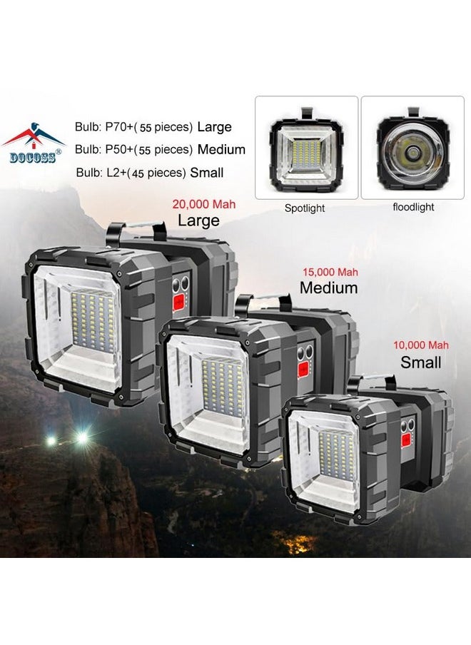 2 In 1 Torch Light High Power Long Distance Rechargeable Torch Lights Wth Emergency Lights,Water Resistant Camping Light (L2 Led + 45 Smd)(Black-Small)