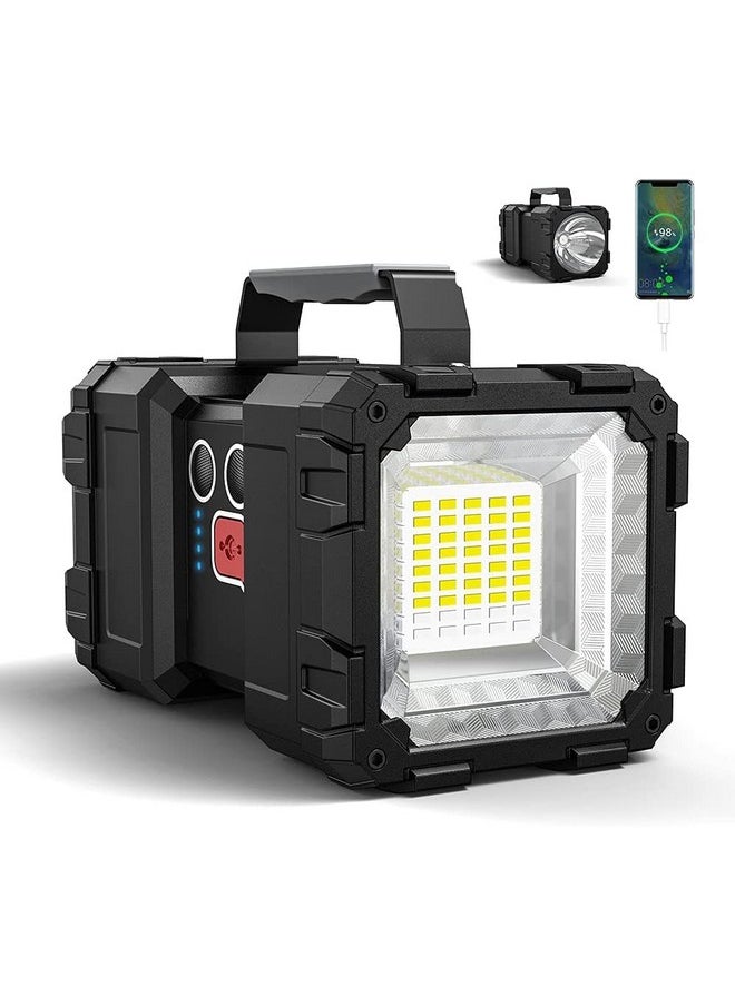 2 In 1 Torch Light High Power Long Distance Rechargeable Torch Lights Wth Emergency Lights,Water Resistant Camping Light (L2 Led + 45 Smd)(Black-Small)