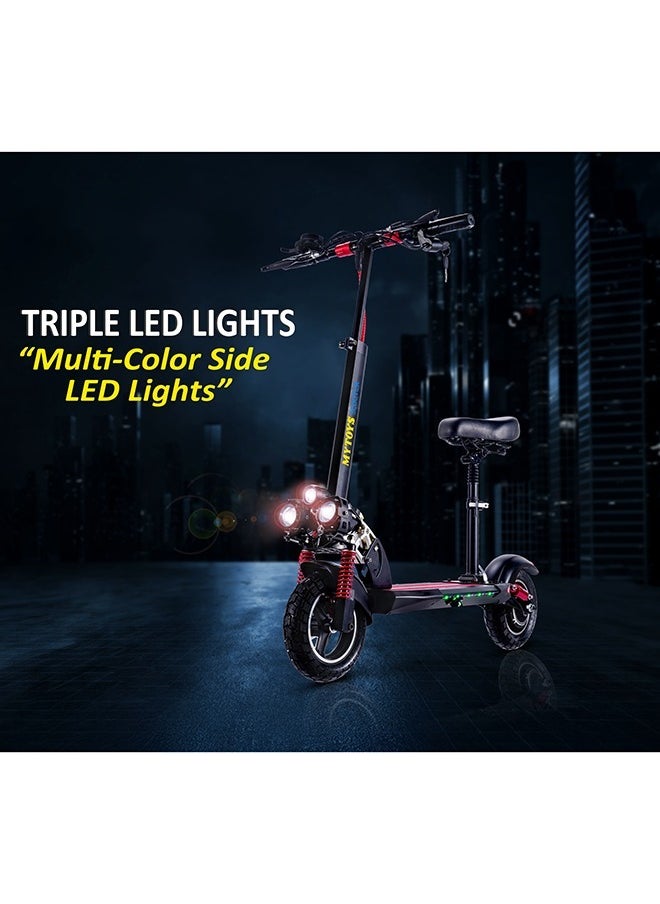 MT358 High Speed Electric Scooter 65km/h Speed Long Range Big battery, 10 Inches Off Road Tires with Front LED Lights Adjustable Seat Powerful 750W Motor Foldable Electric Scooter