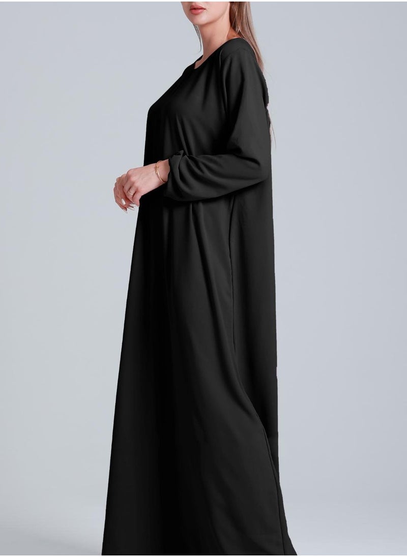 Black Plain Abaya in Premium Nida Fabric with Elastic Sleeve Bottom