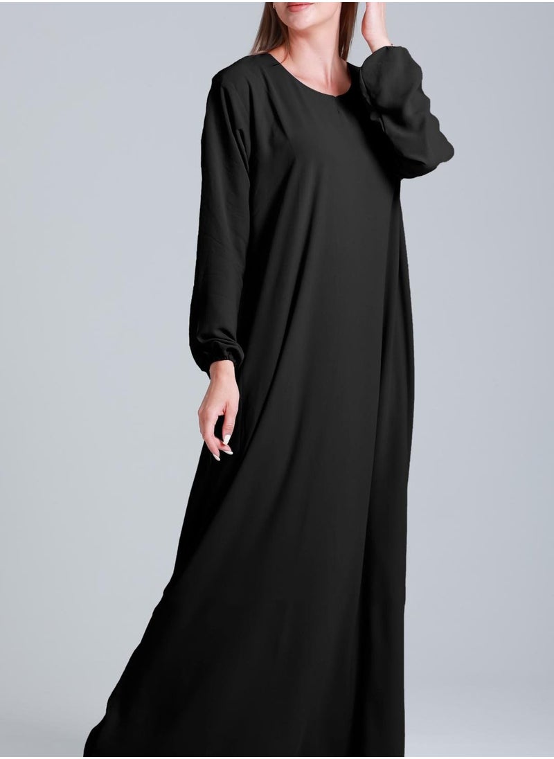 Black Plain Abaya in Premium Nida Fabric with Elastic Sleeve Bottom