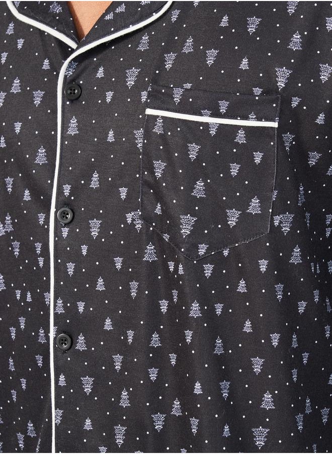 All Over Print Long Sleeve Shirt & Open Hem Pyjama Set