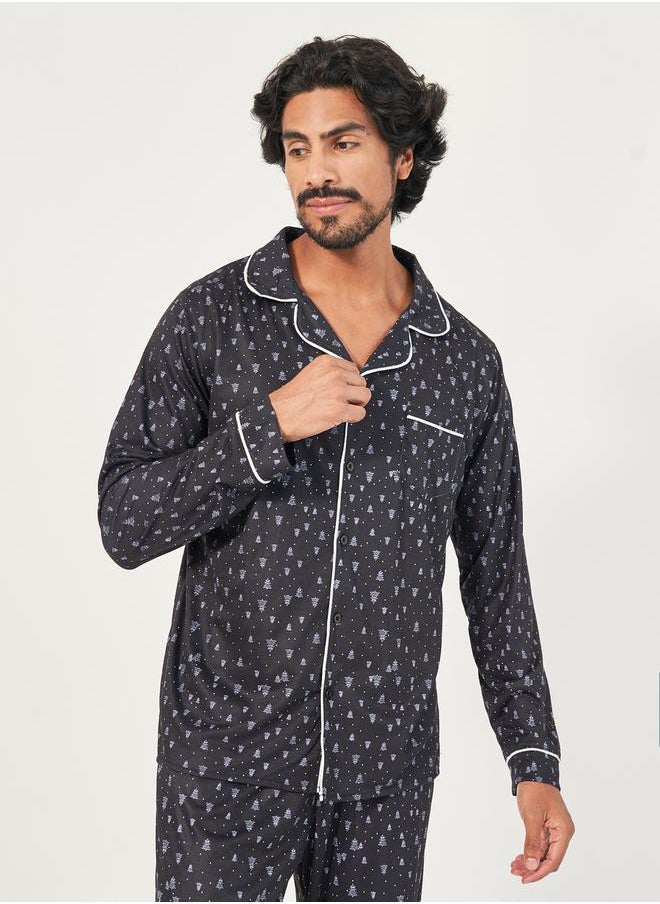 All Over Print Long Sleeve Shirt & Open Hem Pyjama Set