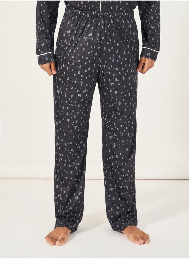 All Over Print Long Sleeve Shirt & Open Hem Pyjama Set