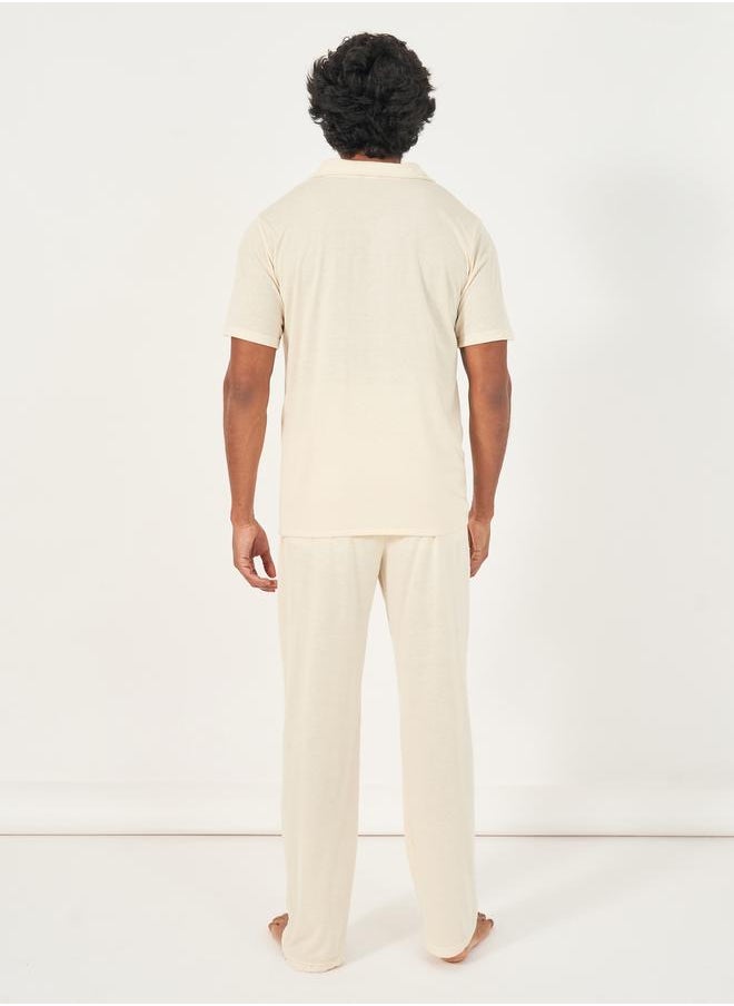 Printed Pocket Short Sleeve Shirt & Open Hem Pyjama Set