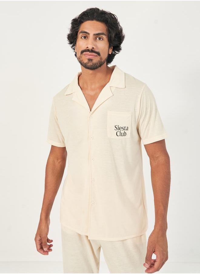 Printed Pocket Short Sleeve Shirt & Open Hem Pyjama Set