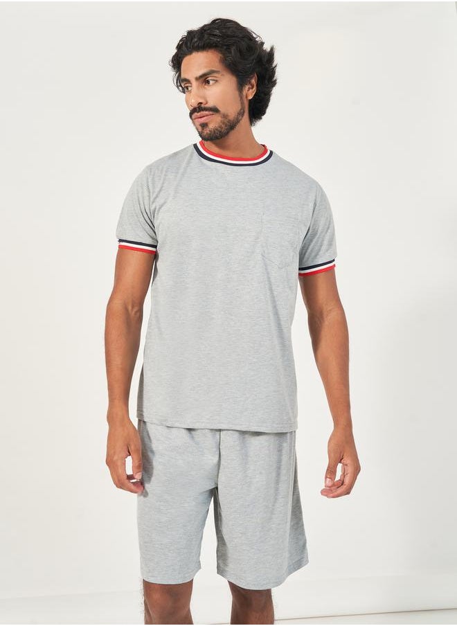 Styli Contrast Tipping Rib Detail T-Shirt and Shorts Set