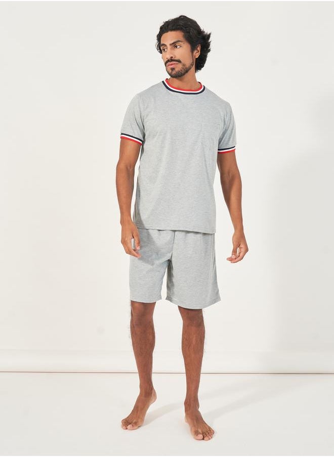 Styli Contrast Tipping Rib Detail T-Shirt and Shorts Set