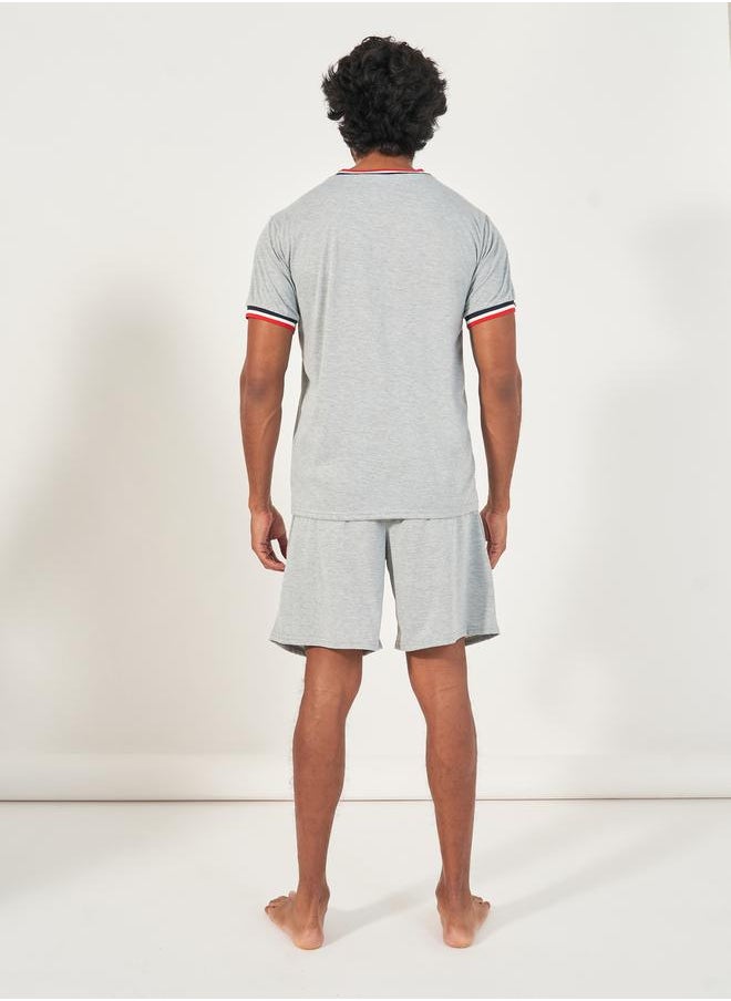 Styli Contrast Tipping Rib Detail T-Shirt and Shorts Set