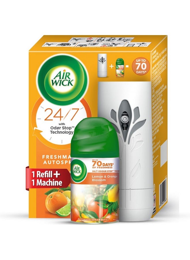 Air Wick 250 ml - Lemon & Orange Blossom, Refill + Automatic Spray| Freshmatic Air Freshener Kit | 2600 Sprays Guaranteed | Automatic Room Freshener, Bathroom Freshener and Room Spray