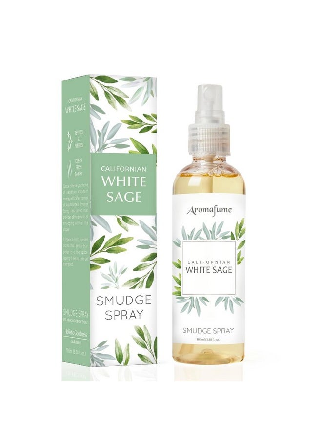Aromafume White Sage Smudge Spray|100Ml/3.3 Oz|Sage Spray For Cleansing Negative Energy & Protection|Non-Toxic Room Spray|Natural Sage Mist For Spiritual Cleansing, Smokeless Smudging