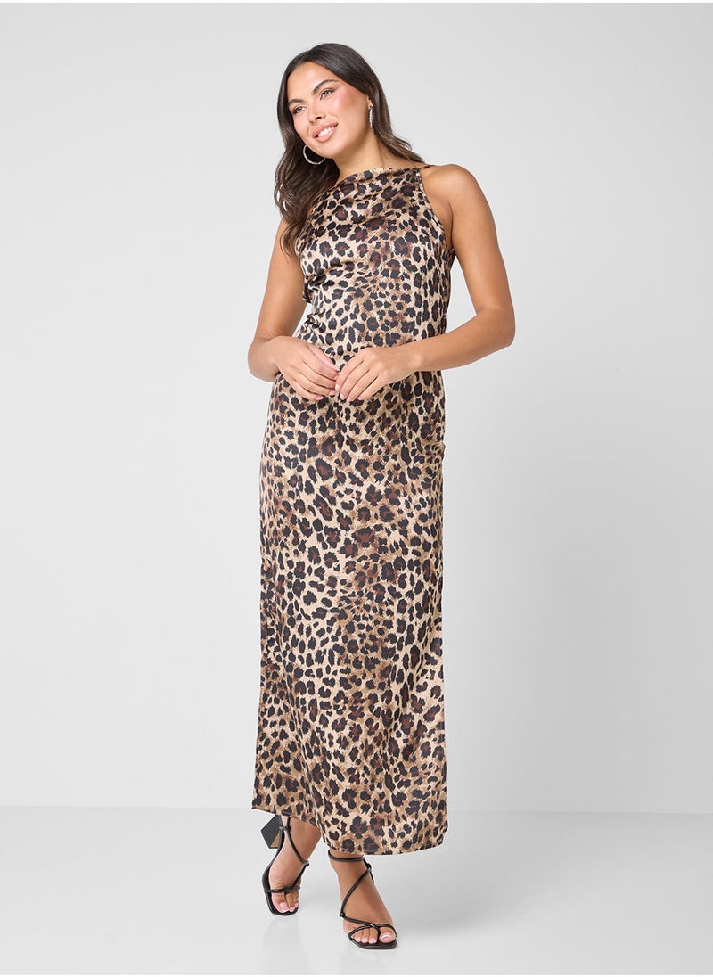 Halter Neck Strap Detail Satin Dress