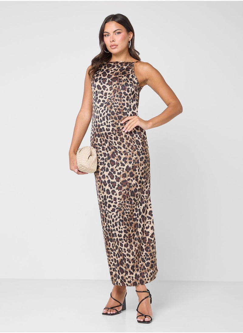Halter Neck Strap Detail Satin Dress