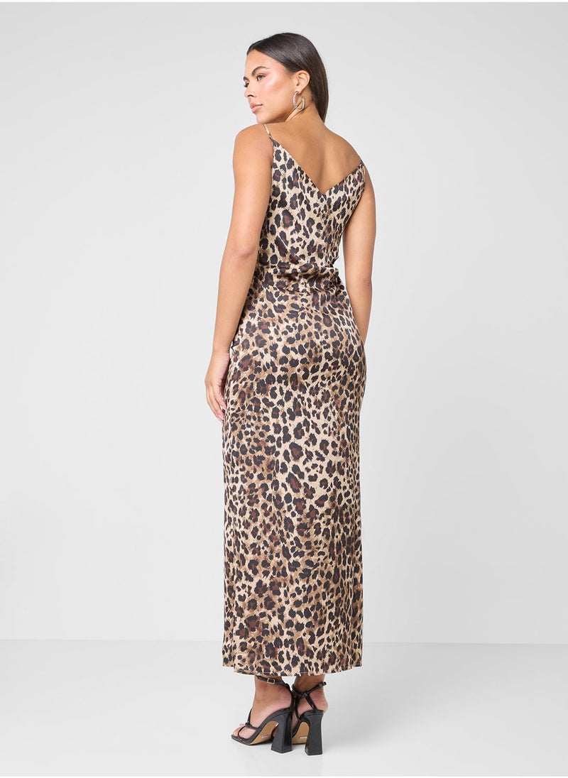 Halter Neck Strap Detail Satin Dress