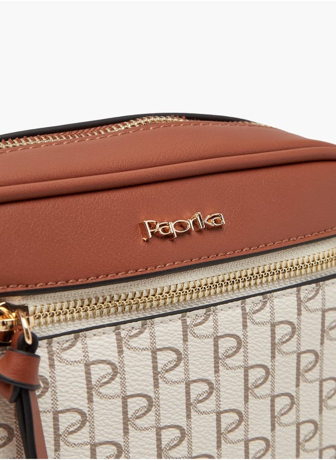 Women's Monogram Print Crossbody Bag with Adjustable Strap