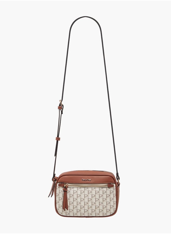 Women's Monogram Print Crossbody Bag with Adjustable Strap