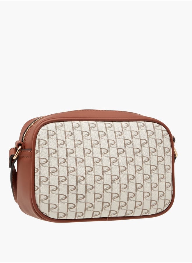 Women's Monogram Print Crossbody Bag with Adjustable Strap