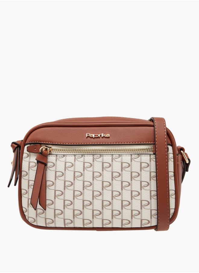 Women's Monogram Print Crossbody Bag with Adjustable Strap