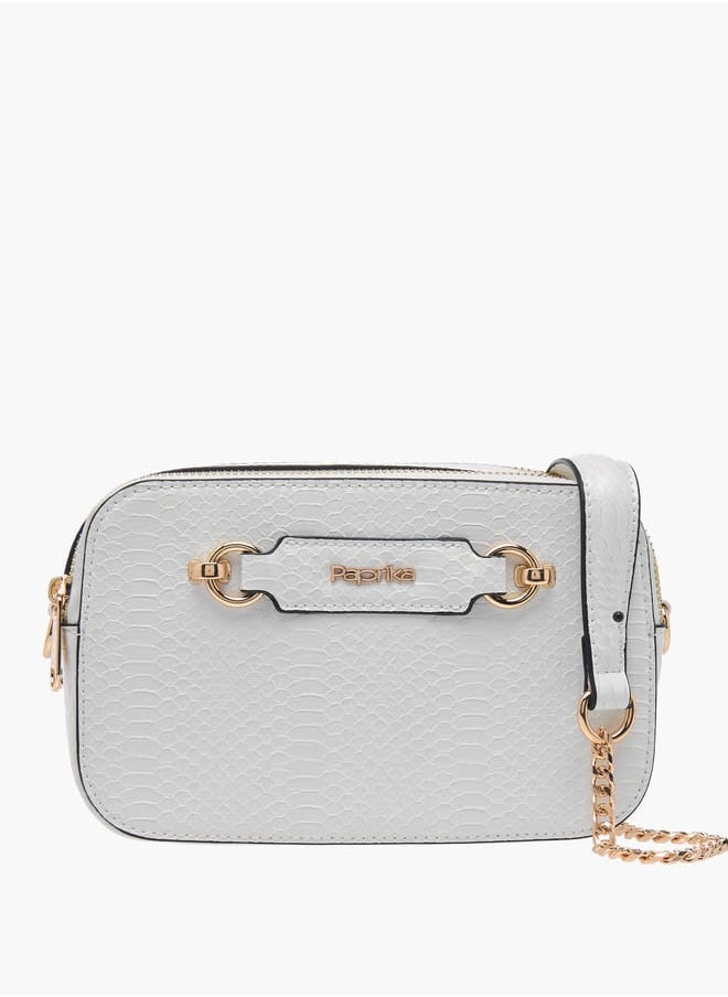 Women Textured Crossbody Bag with Chain Strap and Zip Closure