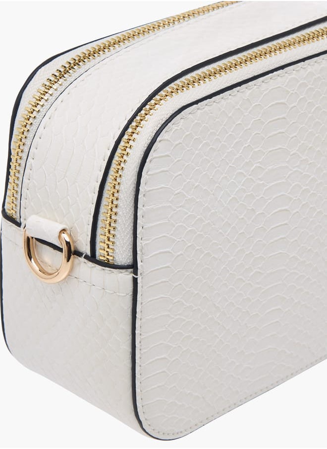 Women Textured Crossbody Bag with Chain Strap and Zip Closure