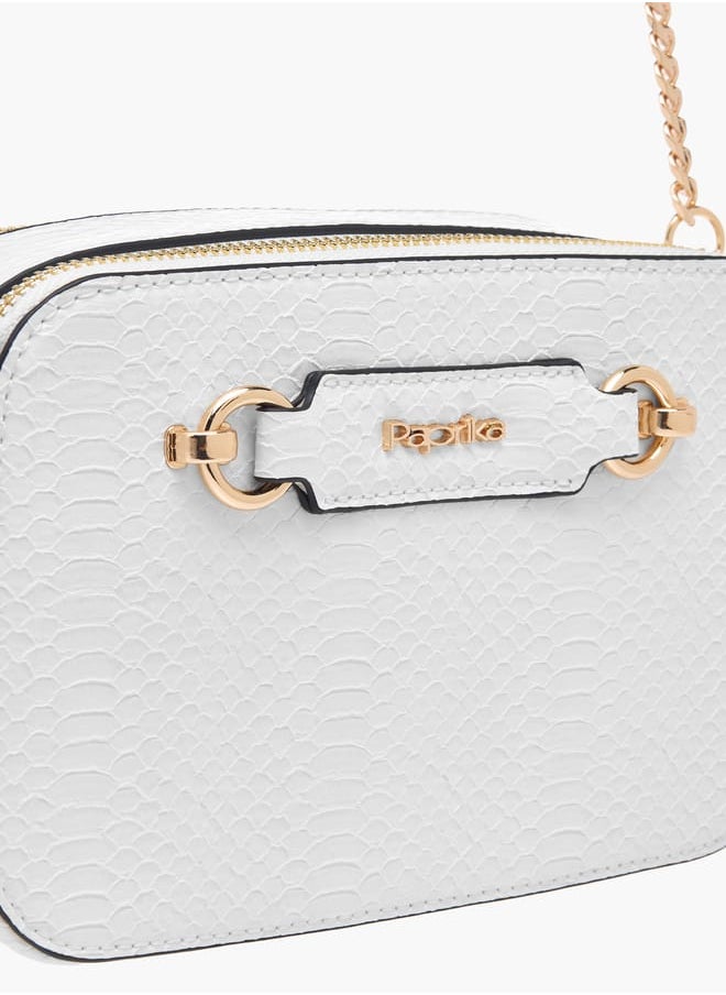 Women Textured Crossbody Bag with Chain Strap and Zip Closure