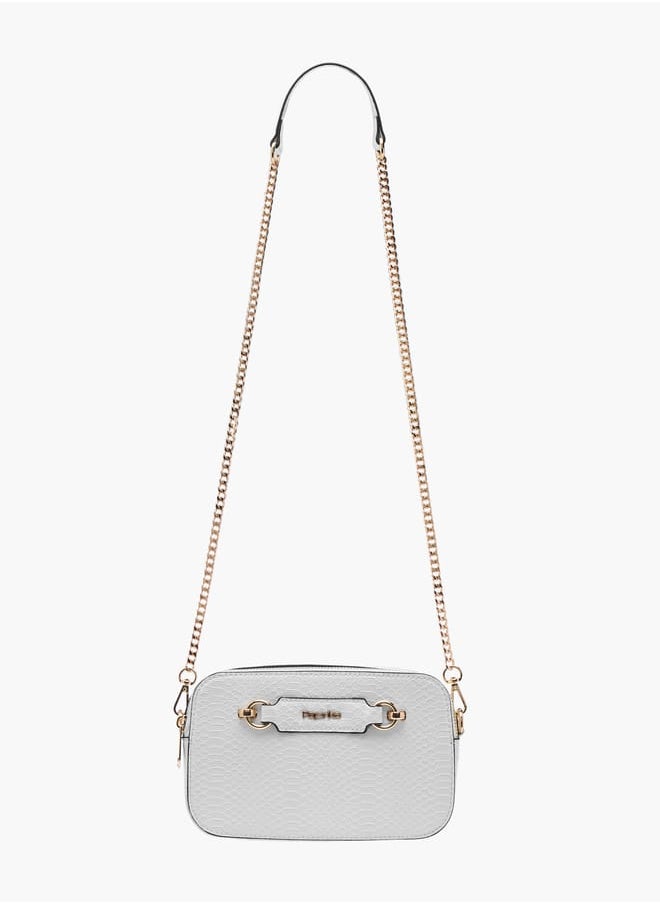 Women Textured Crossbody Bag with Chain Strap and Zip Closure