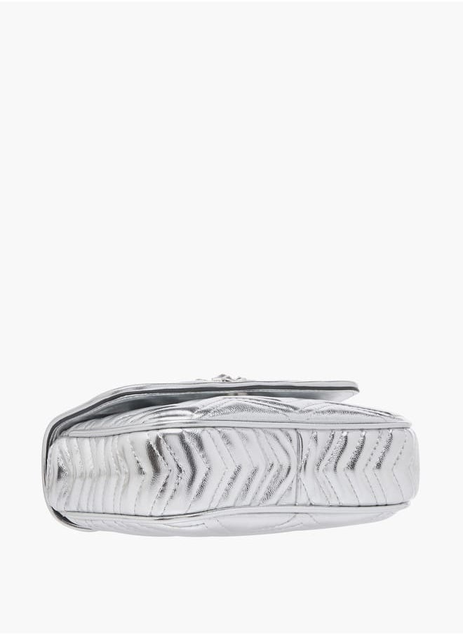 Women's Embellished Crossbody Bag with Chain Strap and Flap Closure