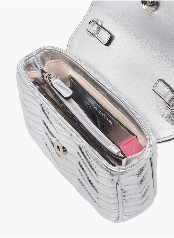 Women's Embellished Crossbody Bag with Chain Strap and Flap Closure