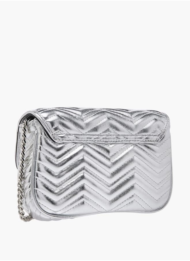 Women's Embellished Crossbody Bag with Chain Strap and Flap Closure