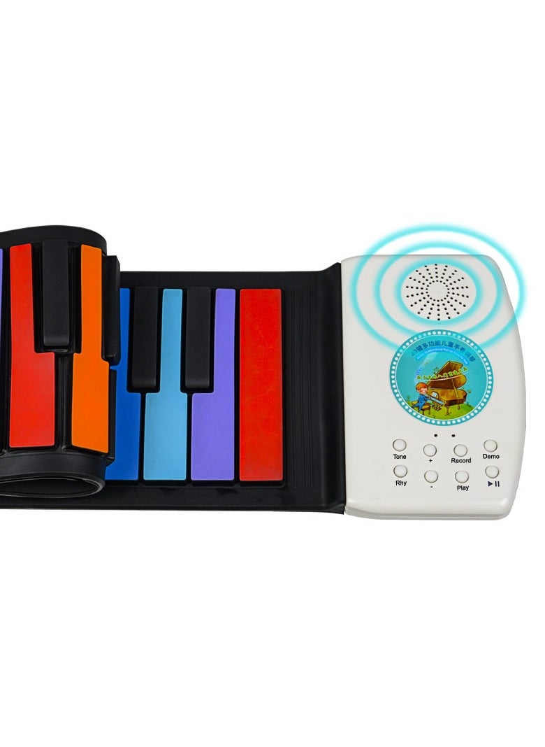 49 Keys Rainbow Folding Piano, Hand Reel Piano for Kids, Beginner Electronic Piano, Colorful