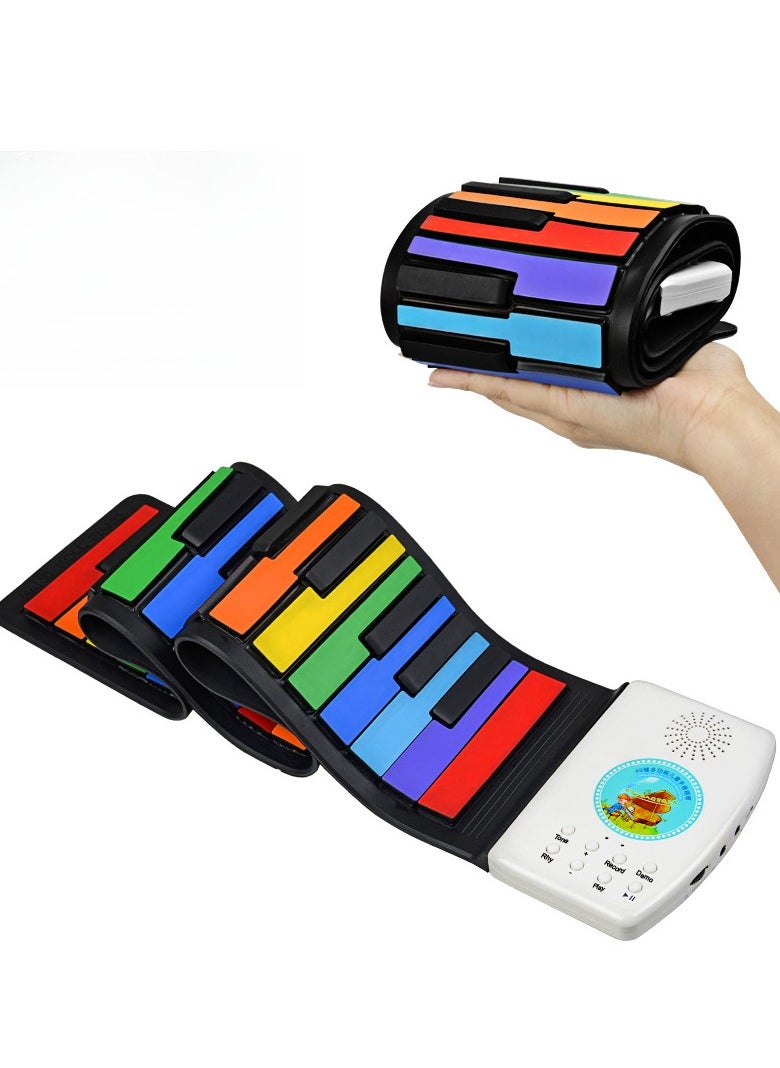 49 Keys Rainbow Folding Piano, Hand Reel Piano for Kids, Beginner Electronic Piano, Colorful