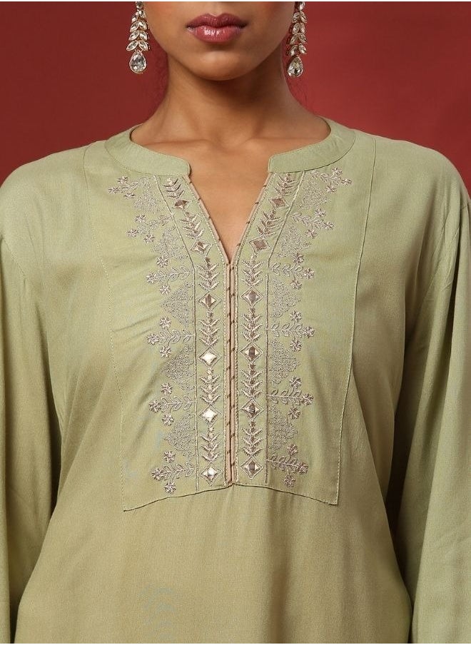 Zari embroidered kurta-mint