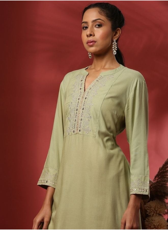 Zari embroidered kurta-mint