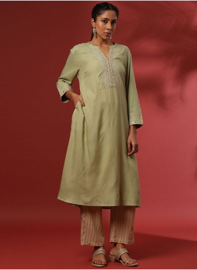 Zari embroidered kurta-mint