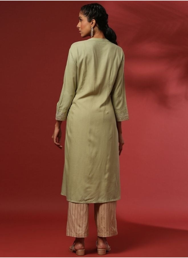 Zari embroidered kurta-mint