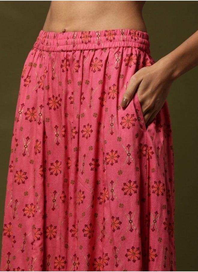 Geometric floral printed 2pc kurta set-coral