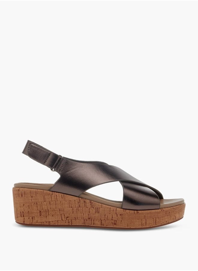 Women Foil Textured Cross-Strap Platform Sandals with Hook and Loop Closure