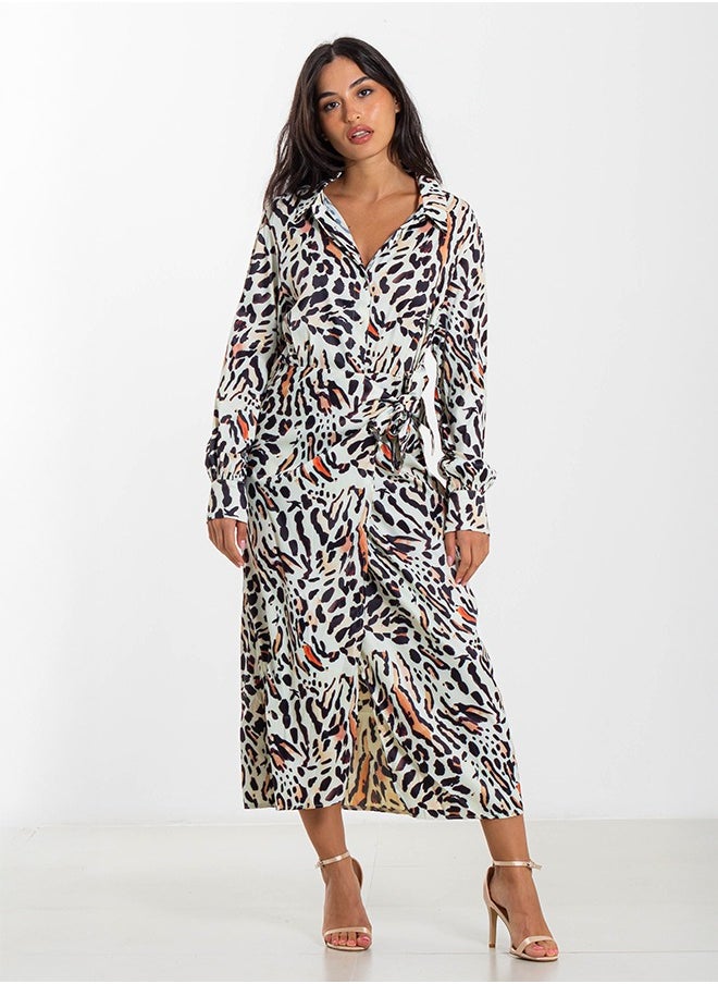PRINTED SATIN MAXI DRESS