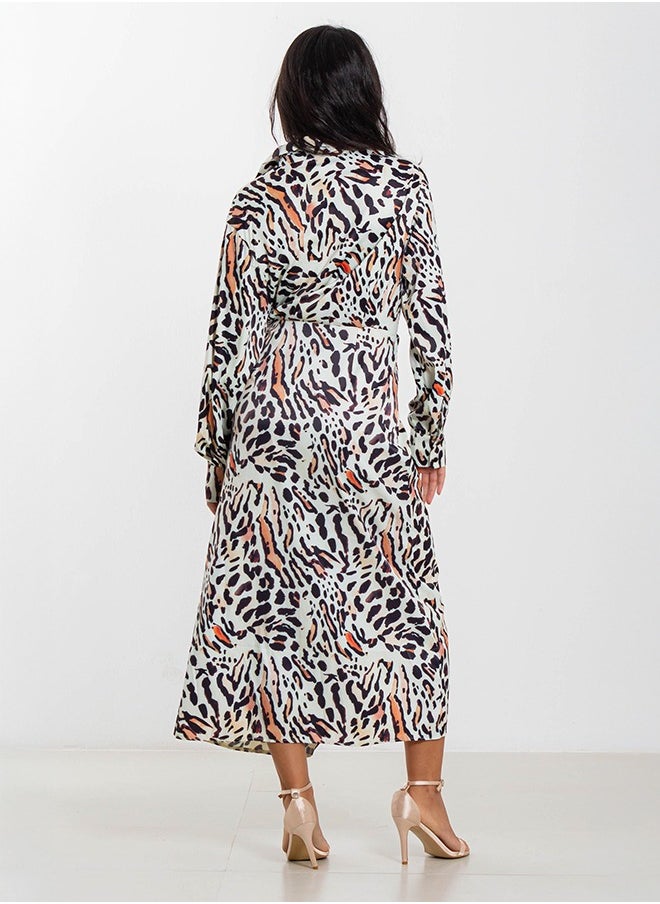 PRINTED SATIN MAXI DRESS
